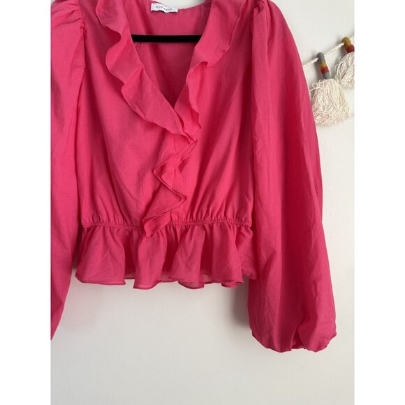 Evereve Pink Surplice Ruffle Balloon Sleeve Top Coquette Fairy Whimsical S - Picture 5 of 7